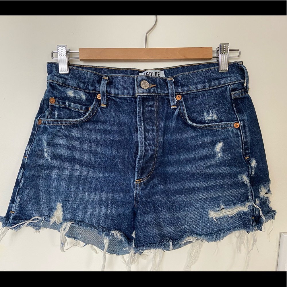 AGOLDE Dark denim cut off shorts
